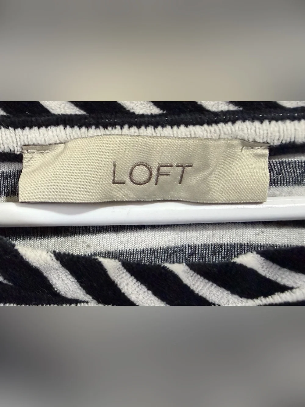 LOFT Black & White Striped Long Sleeve Velvety Blouse